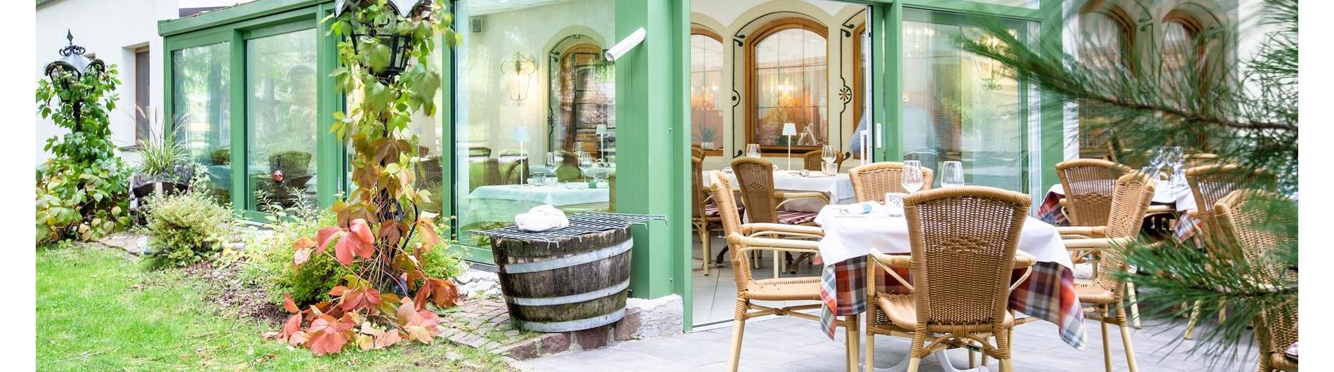 Outdoor restaurant terrace overlooking the veranda