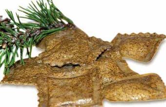 Ravioli with hemp, potatoes, and mountain pine